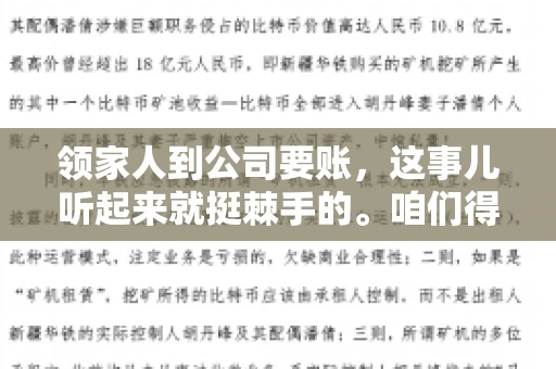 领家人到公司要账，这事儿听起来就挺棘手的。咱们得聊聊这其中的门道，毕竟，这涉及到家庭、法律和人情世故。话说回来，谁家没个难处呢？今天，咱们就聊聊这个话题，希望能给那些正为此头疼的朋友们提供点帮助。