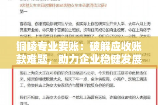 铜陵专业要账：破解应收账款难题，助力企业稳健发展